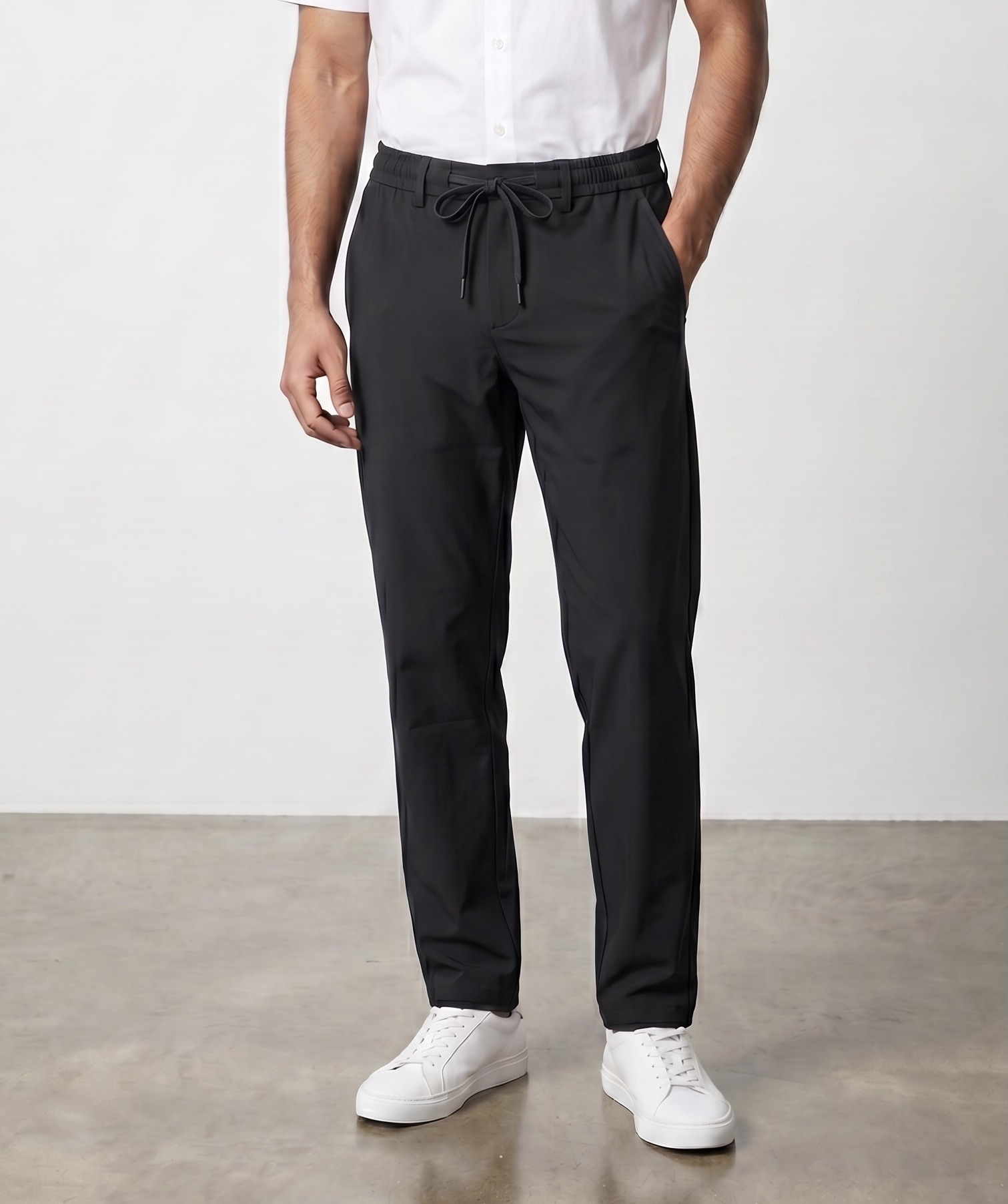 Wholesaler Omnimen - Slim-fit pants crafted in structured bi-stretch fabric with a comfortable drawstring