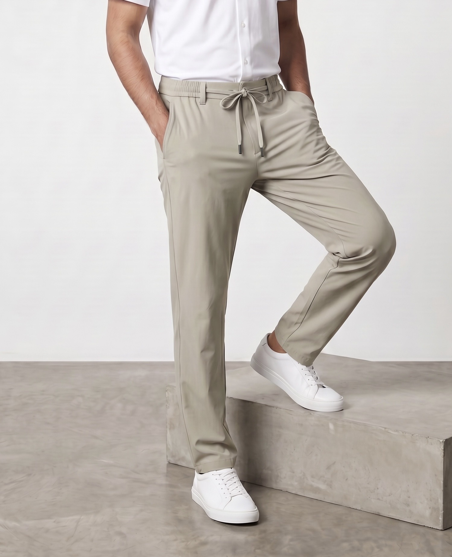 Grossiste Omnimen - Pantalon slim confectionné Bi-stretch Structuré Confortable à Cordon de Serrage