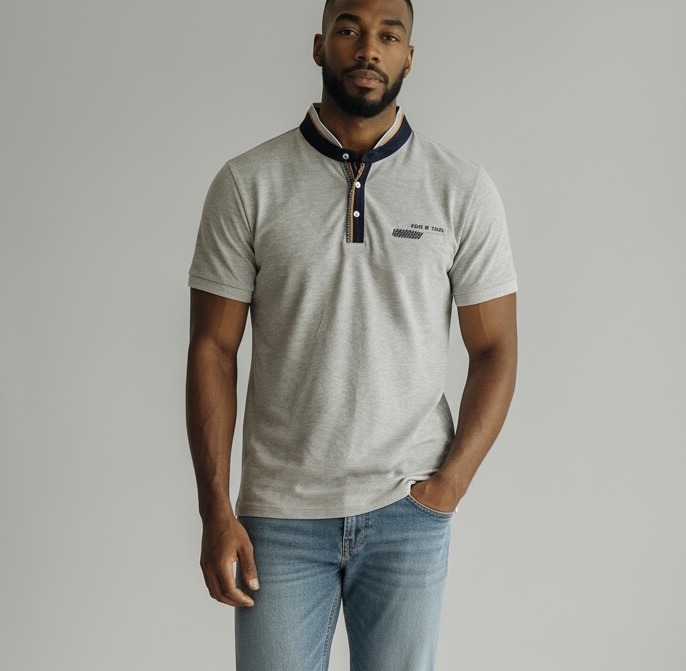 Mayorista Omnimen - Polo de algodón de manga corta para hombre - Cuello mao