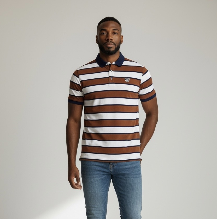 Großhändler Omnimen - Herren-Poloshirt mit kurzen Ärmeln und zweifarbigen Streifen