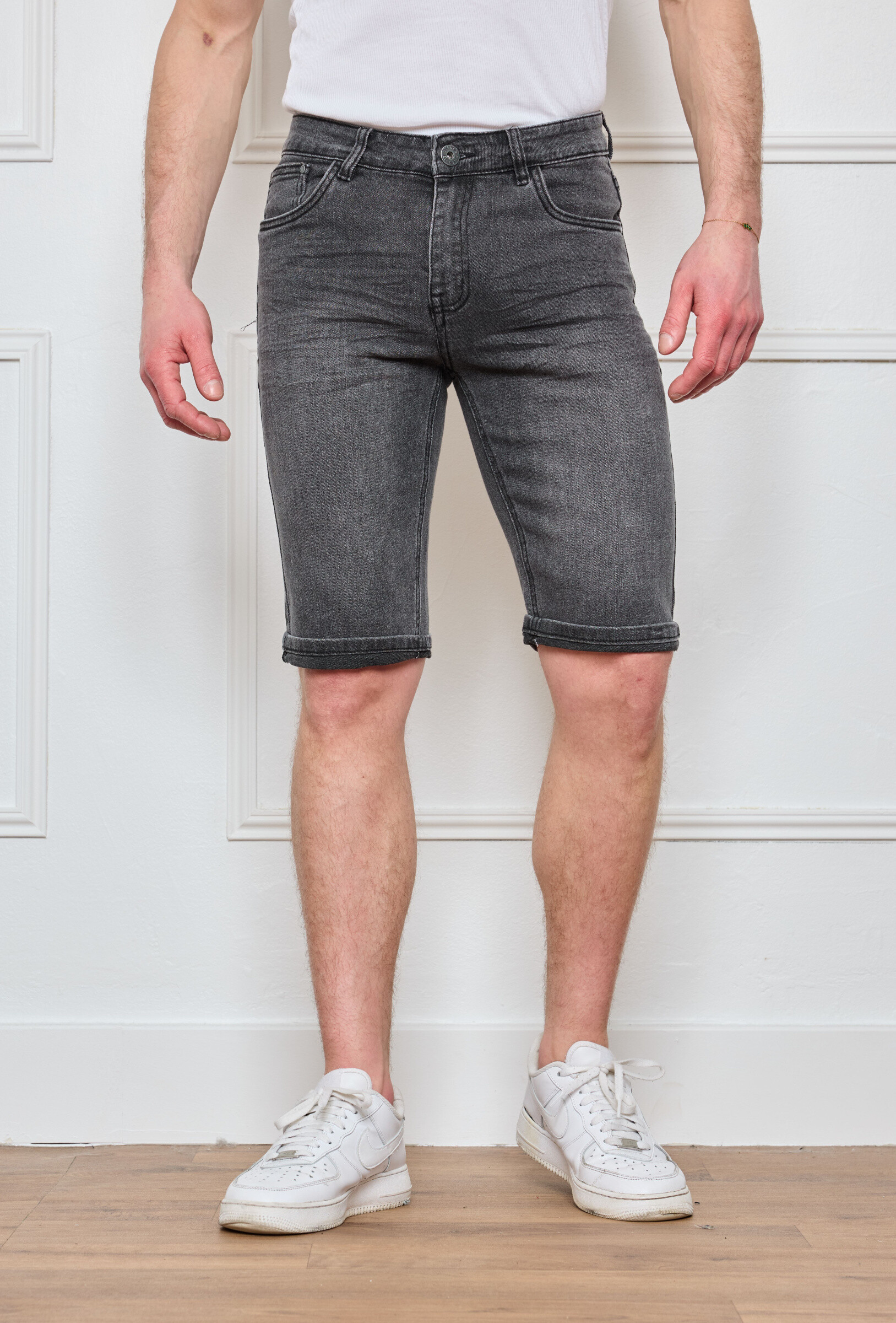 Mayorista Omnimen - Short de Mezclilla Gris Lavado para Hombre - Estilo Urbano