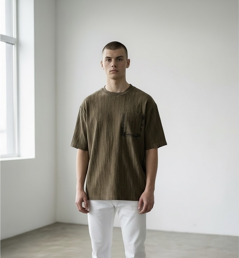 Großhändler Omnimen - Texturiertes T-Shirt mit Wasch-Effekt – Oversize-Passform