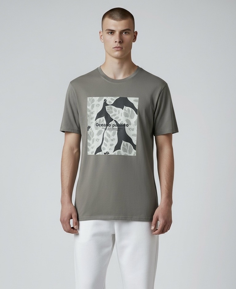 Großhändler Omnimen - Bedrucktes Kurzarm-T-Shirt – Minimalistisches Naturdesign