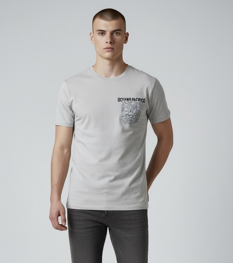 Grossiste Omnimen - T-shirt manche courte à poche imprimé