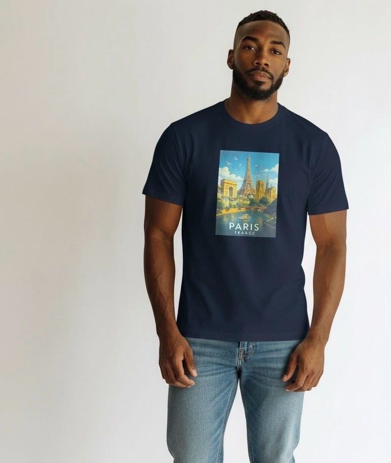 Grossista Omnimen - T-shirt in Cotone a Manica Corta PARIS