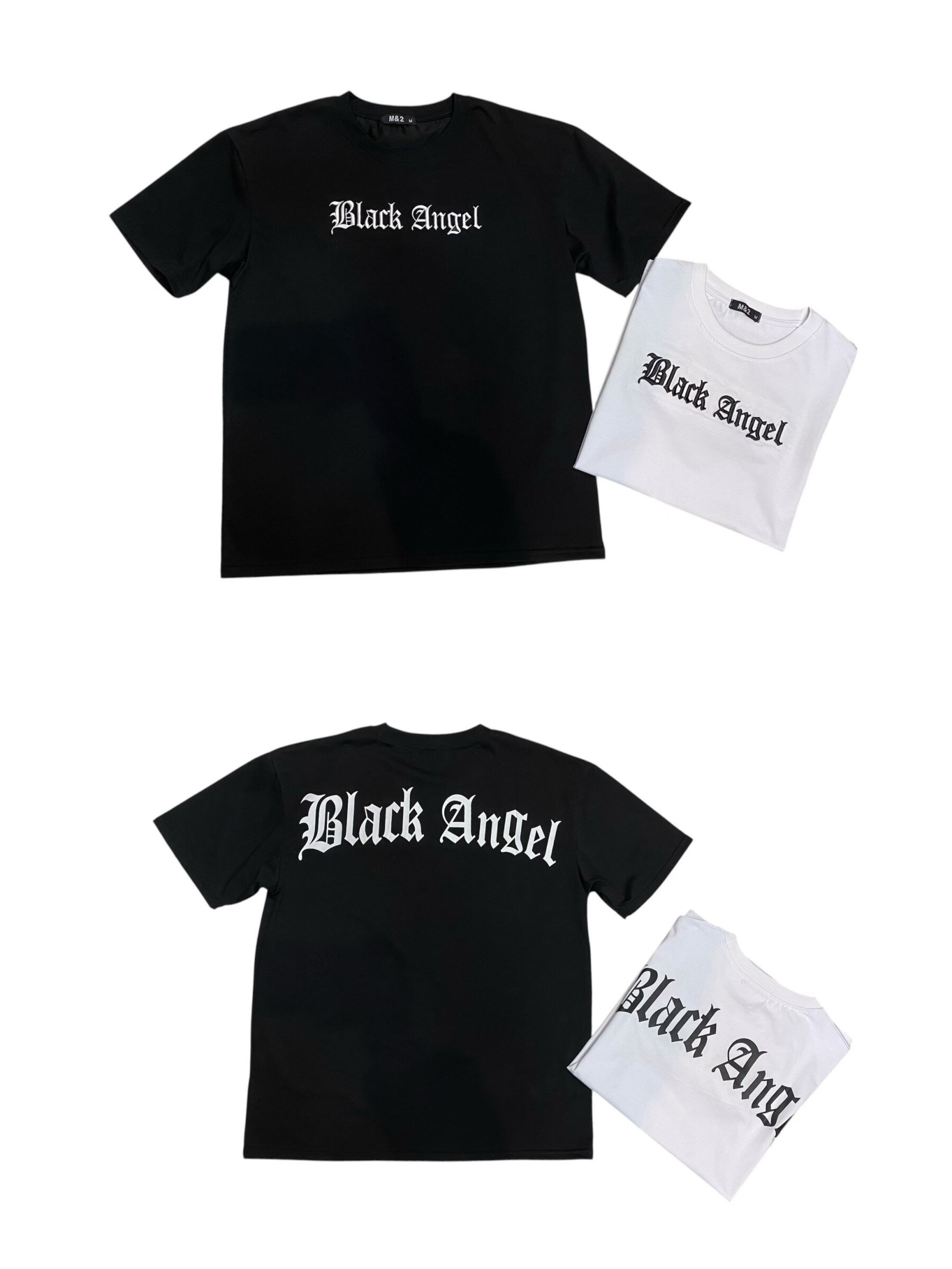 Großhändler Omnimen - Übergroße Baumwoll-T-Shirt-Schwarz-Engels-Haltung