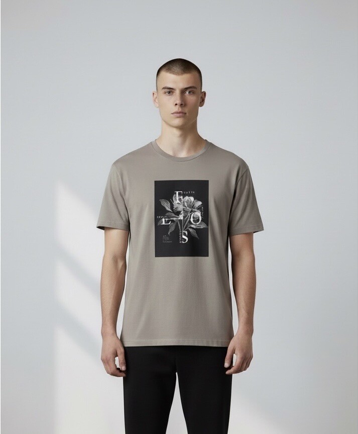 Grossista Omnimen - T-shirt da Uomo in Cotone a Manica Corta Stampata