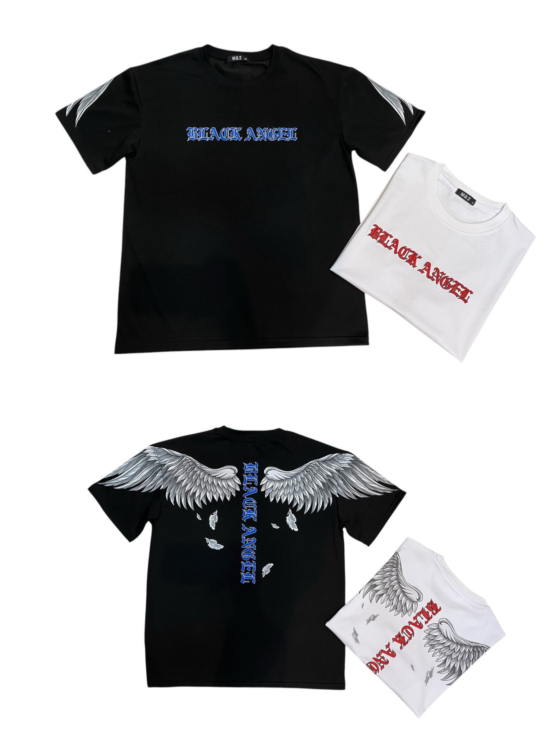 Großhändler Omnimen - Übergroße Baumwoll -T -Shirt mit dem schwarzen Engelsdruck