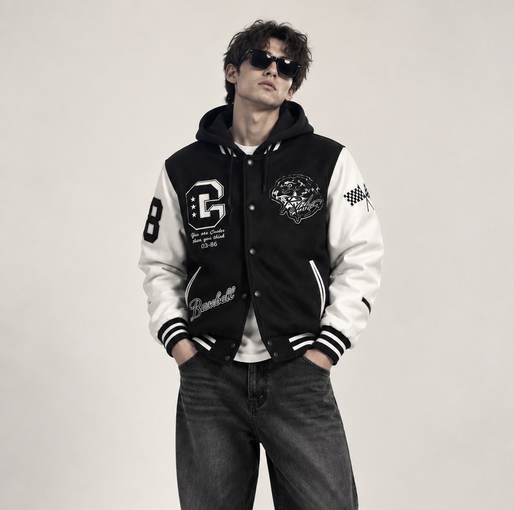 Grossiste Omnimen - Veste Baseball Varsity à Capuche Amovible