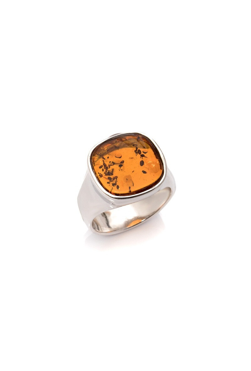 Wholesaler OPALOOK FRANCE - Square signet ring amber natural cognac square, 925 silver - KL3RR