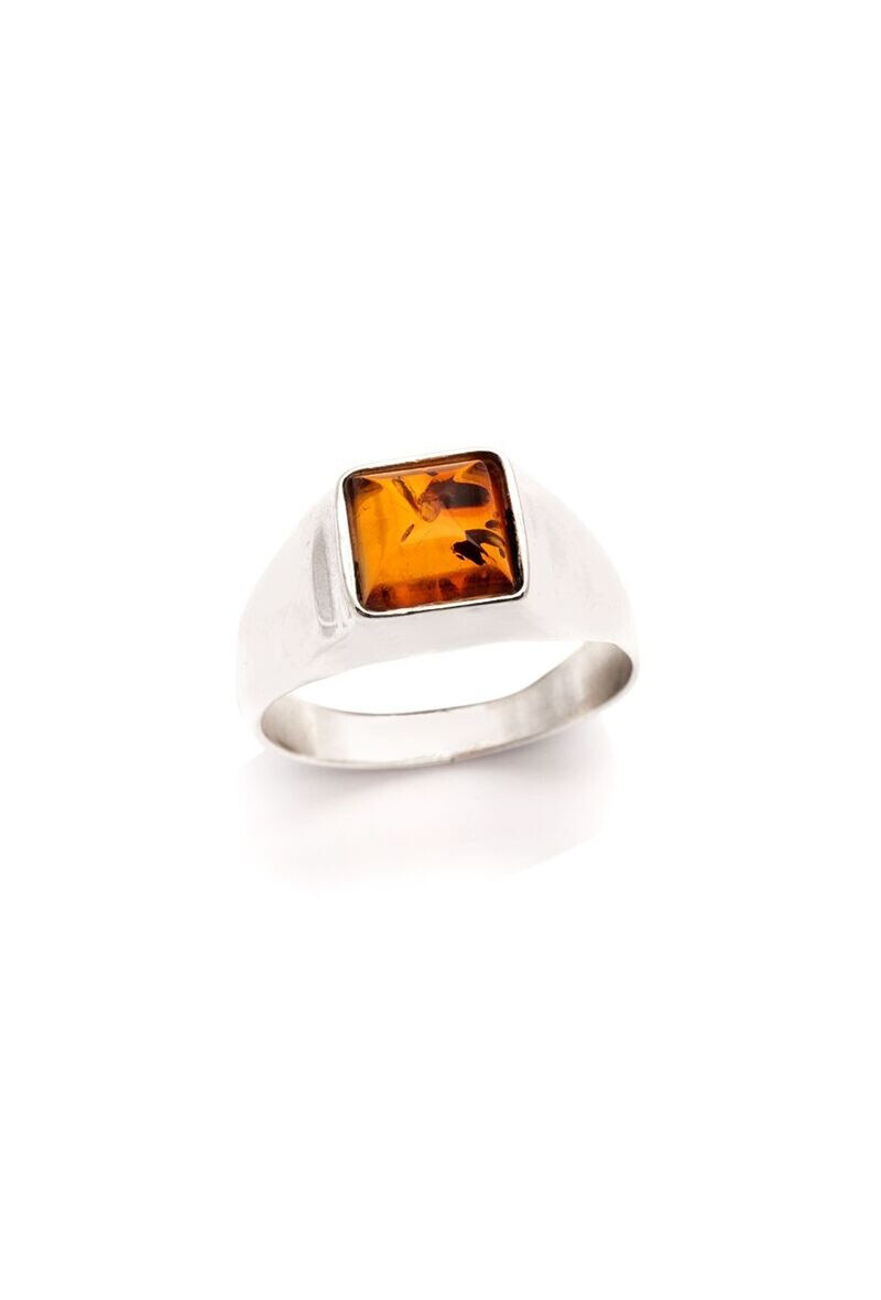 Wholesaler OPALOOK FRANCE - Amber Cognac Square Amber, Silver 925 - KM910PR