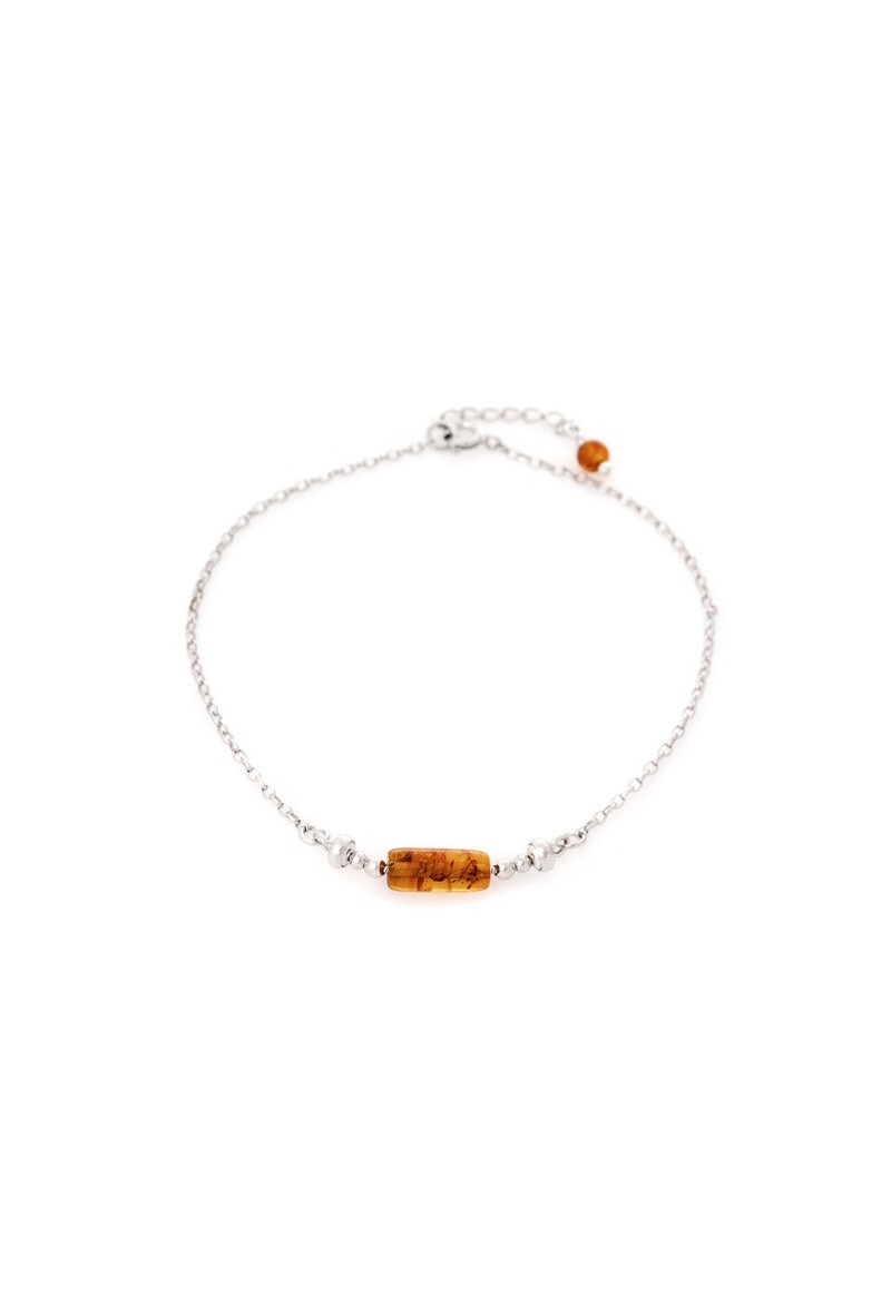 Grossista OPALOOK FRANCE - Braccialetto ambra cognac cilindrico, 925 argento, 23+4 cm - GDB0050R