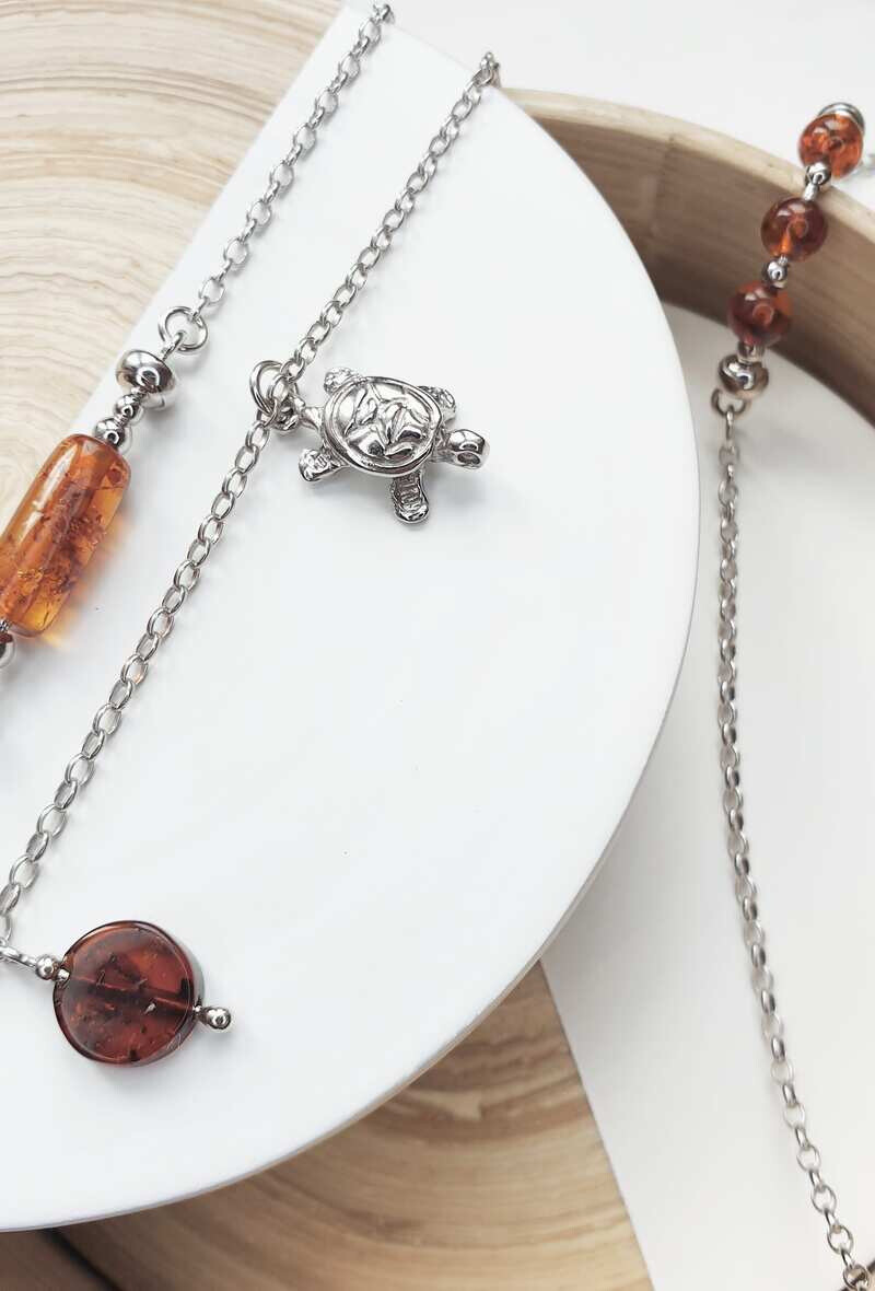 Grossista OPALOOK FRANCE - Bracciale di tartaruga, guscio ambra cognac, argento, 23+4 cm - GDB0052R