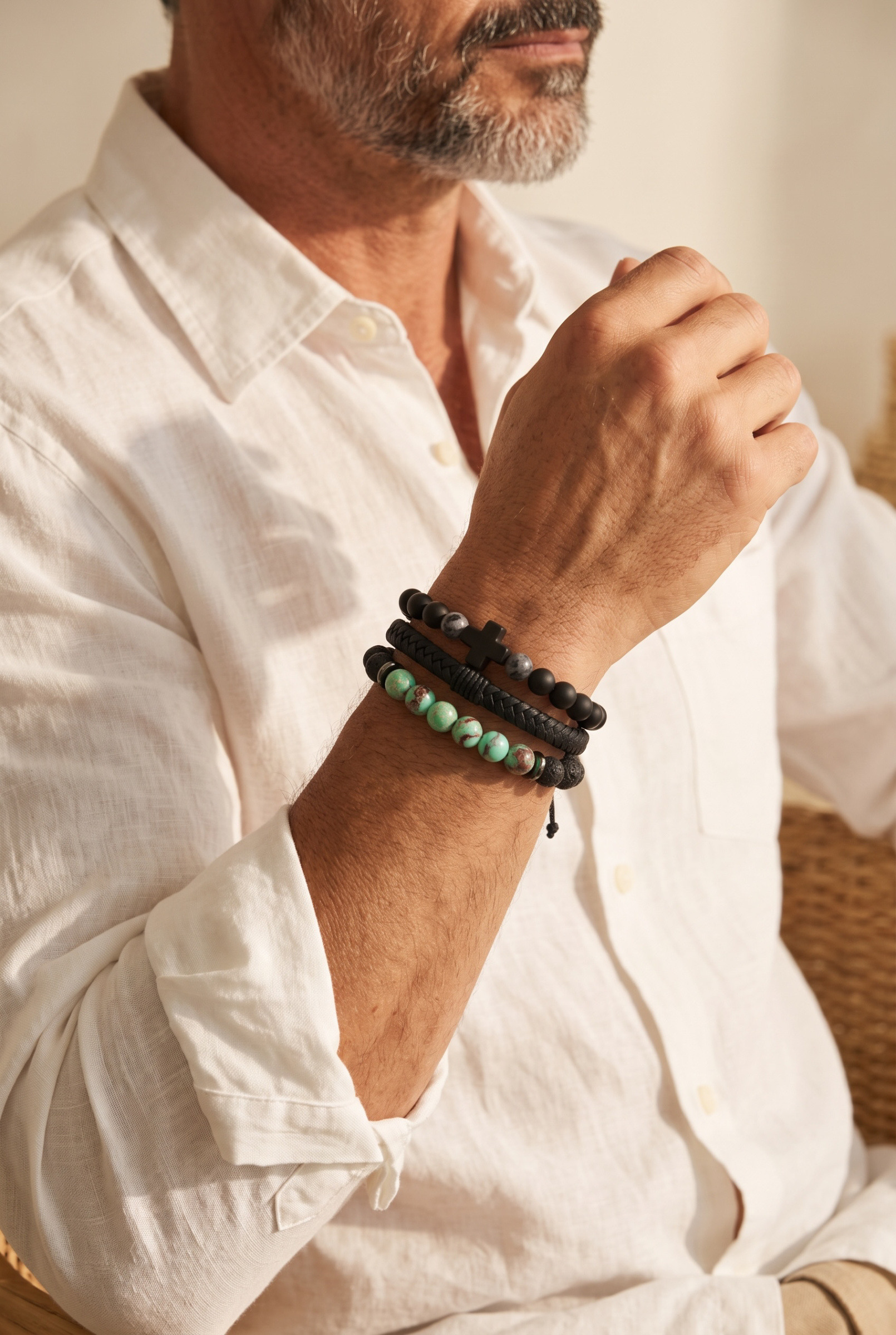 Wholesaler Orient Express by C.A.A.A - MEN'S BRACELET SET IN STEEL. LEATHER AND RESIN