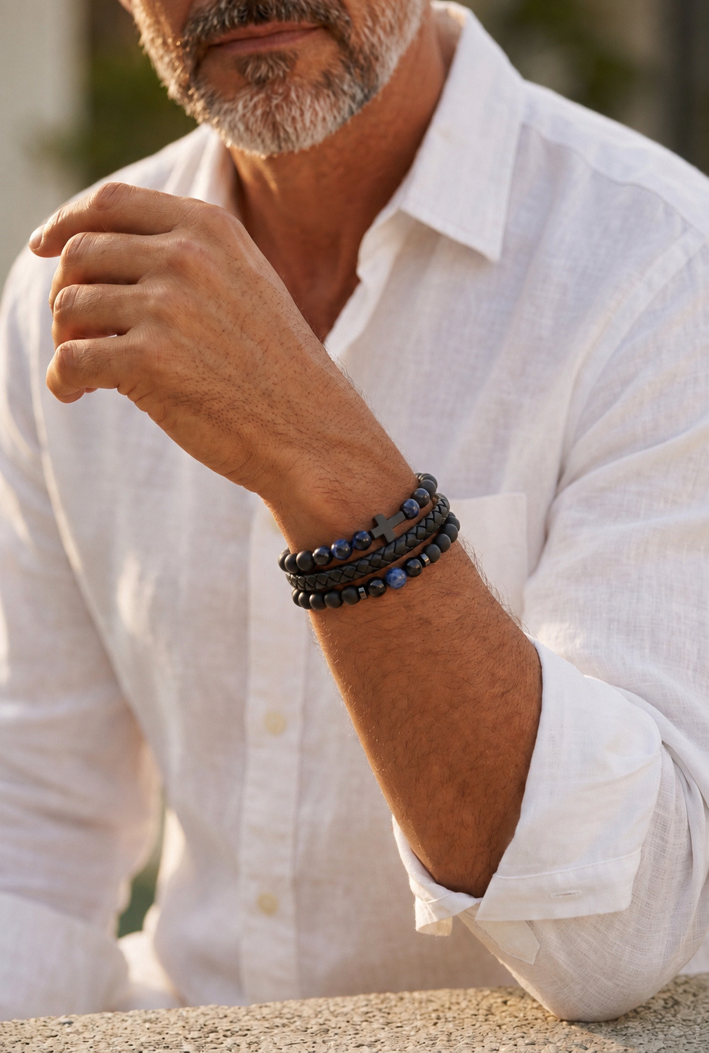 Wholesaler Orient Express by C.A.A.A - MEN'S BRACELET SET IN STEEL. LEATHER AND RESIN