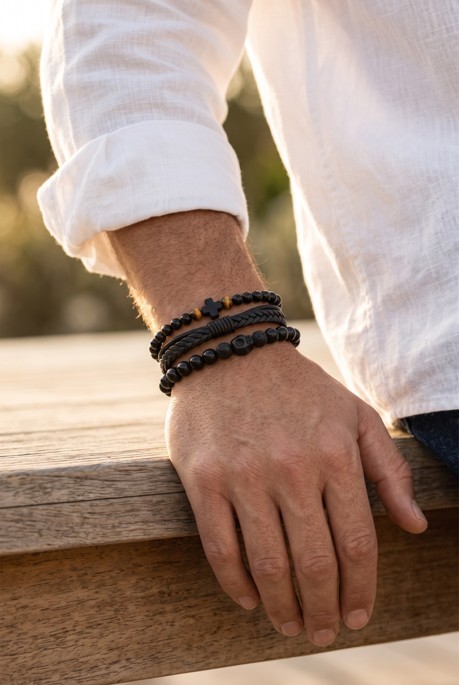 Wholesaler Orient Express by C.A.A.A - MEN'S BRACELET SET IN STEEL. LEATHER AND RESIN