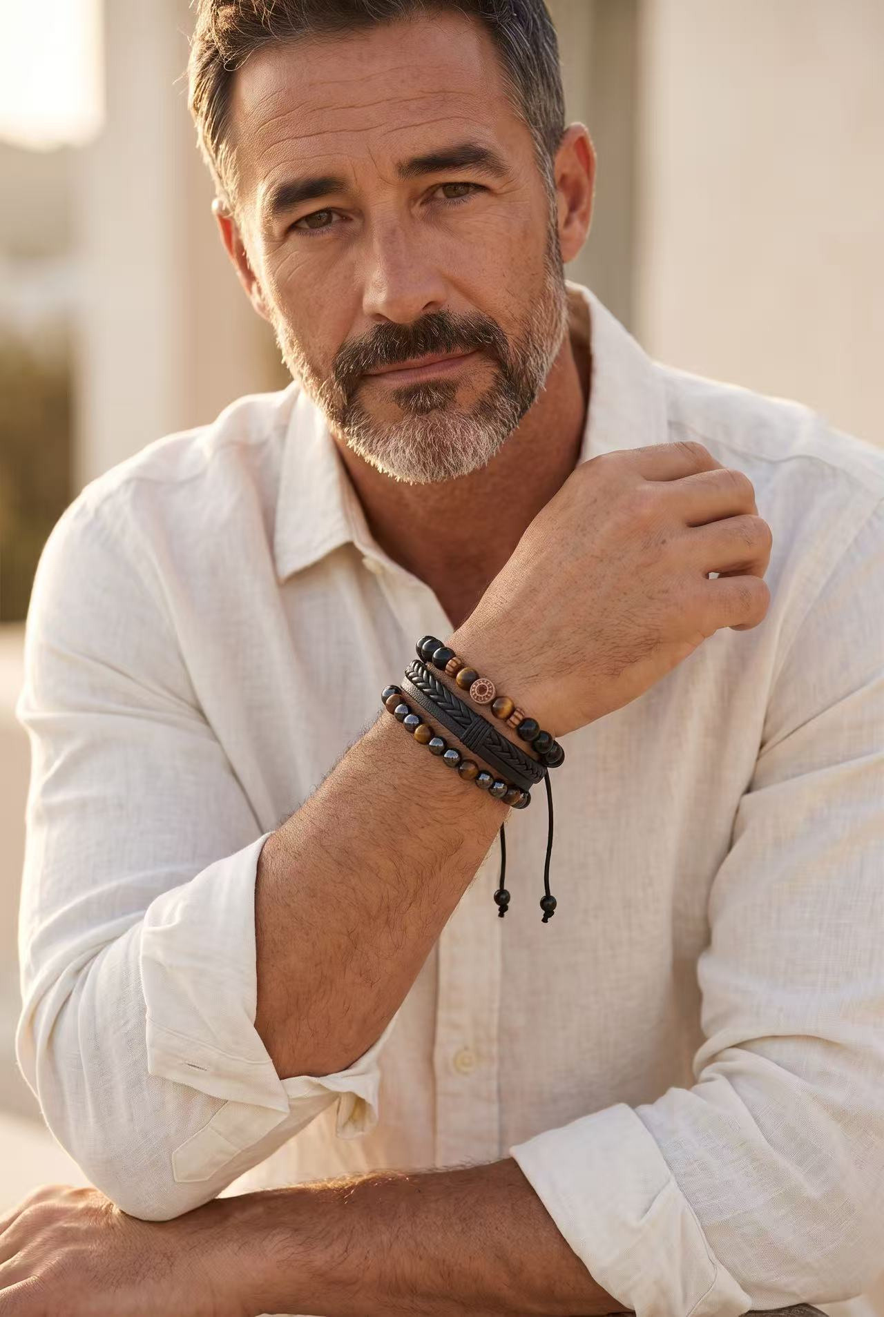 Wholesaler Orient Express by C.A.A.A - MEN'S BRACELET SET IN STEEL. LEATHER AND RESIN