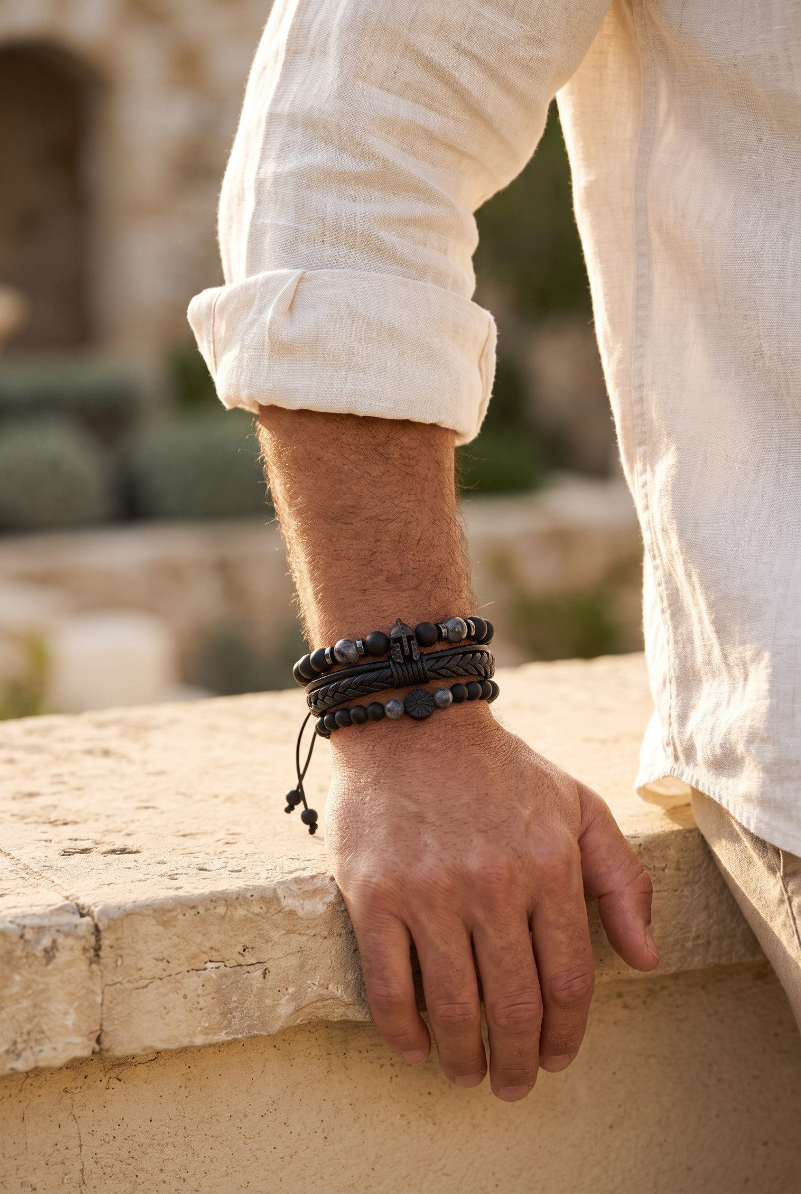 Wholesaler Orient Express by C.A.A.A - MEN'S BRACELET SET IN STEEL. LEATHER AND RESIN