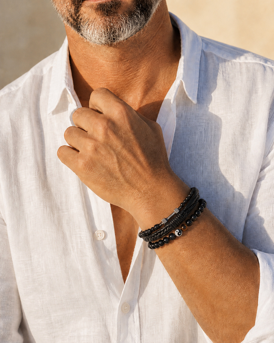 Wholesaler Orient Express by C.A.A.A - MEN'S BRACELET SET IN STEEL. LEATHER AND RESIN