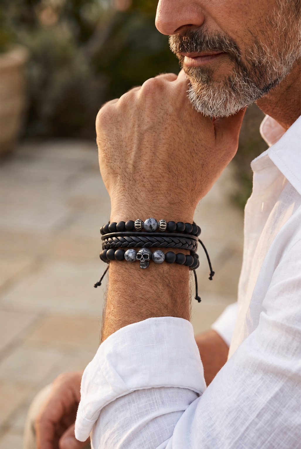 Wholesaler Orient Express by C.A.A.A - MEN'S BRACELET SET IN STEEL. LEATHER AND RESIN
