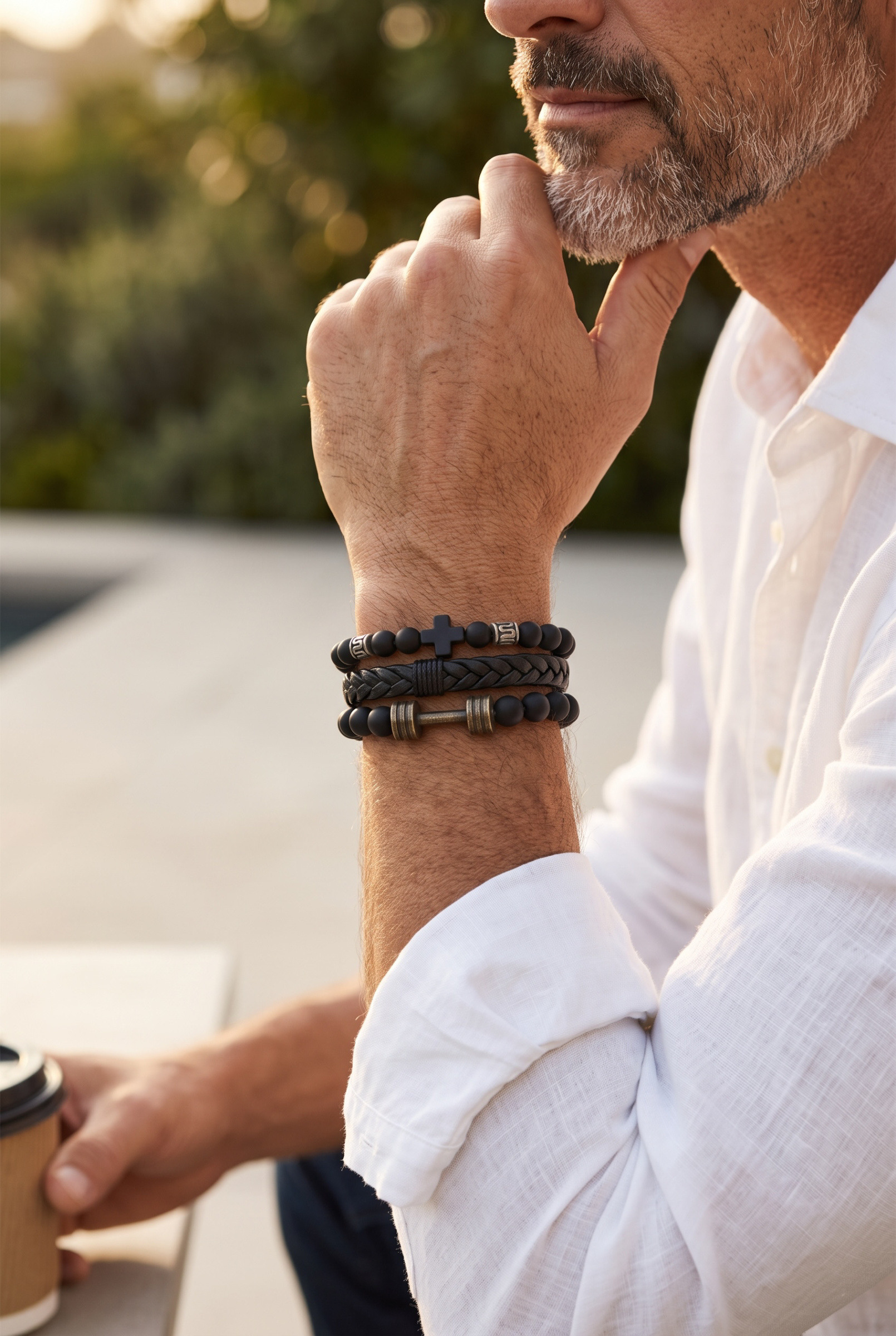 Wholesaler Orient Express by C.A.A.A - MEN'S BRACELET SET IN STEEL. LEATHER AND RESIN