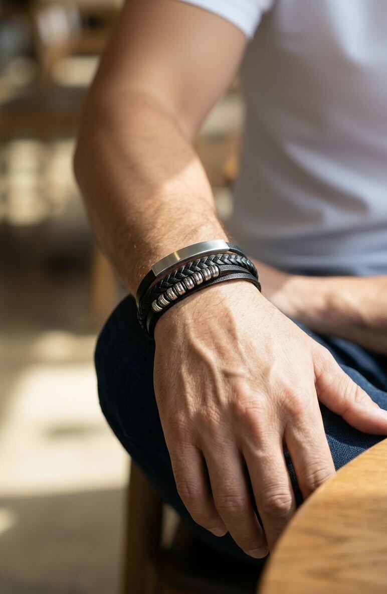 Großhändler ORIENT EXPRESS FIRST - HERRENARMBAND AUS LEDER UND STAHL