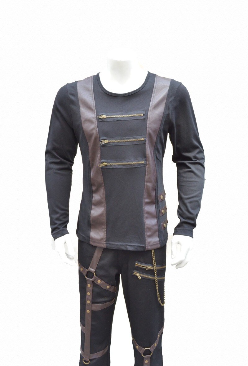 Großhändler Pentagramme - LANGARM GOTHIK STEAMPUNK T-SHIRT