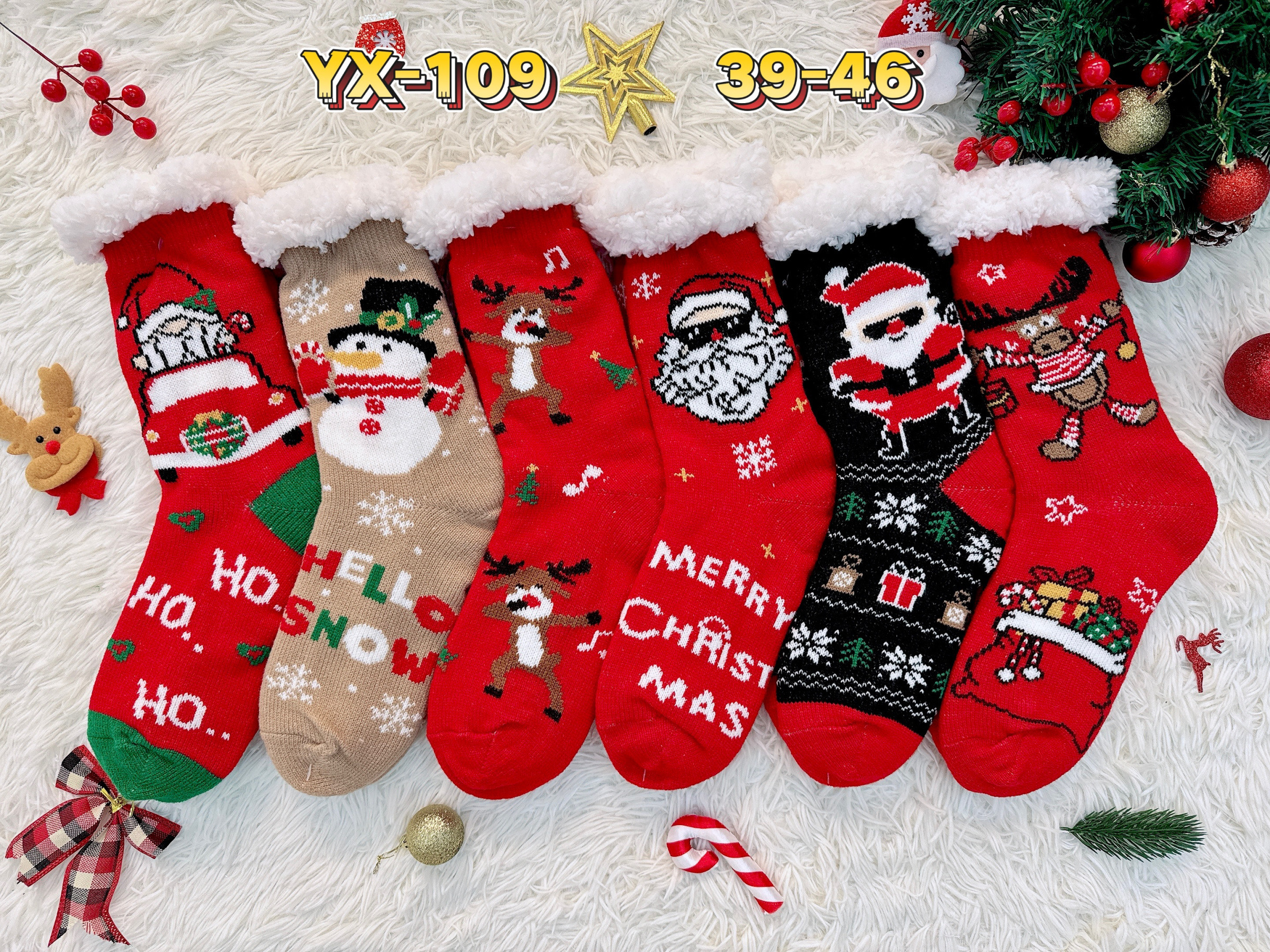 Mayorista PHENIX ROUGE - Calcetines Pantuflas de Navidad para Hombre con Forro de Felpa y Suela Antideslizante (PAQUETE)