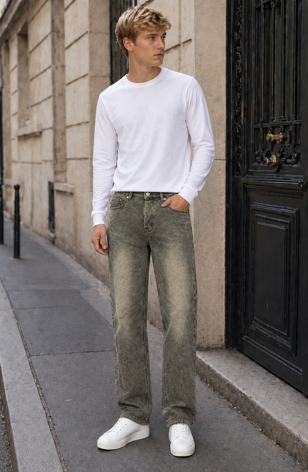 Grossiste PHILIPP ICON - Jean coupe droite Kaki délavé
