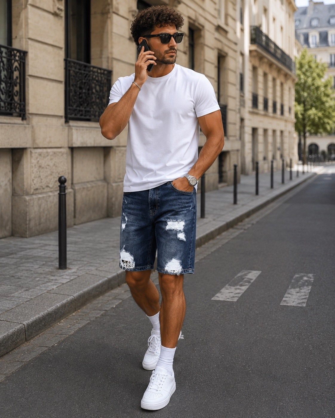 Grossista PHILIPP ICON - Shorts in denim strappati dal taglio dritto