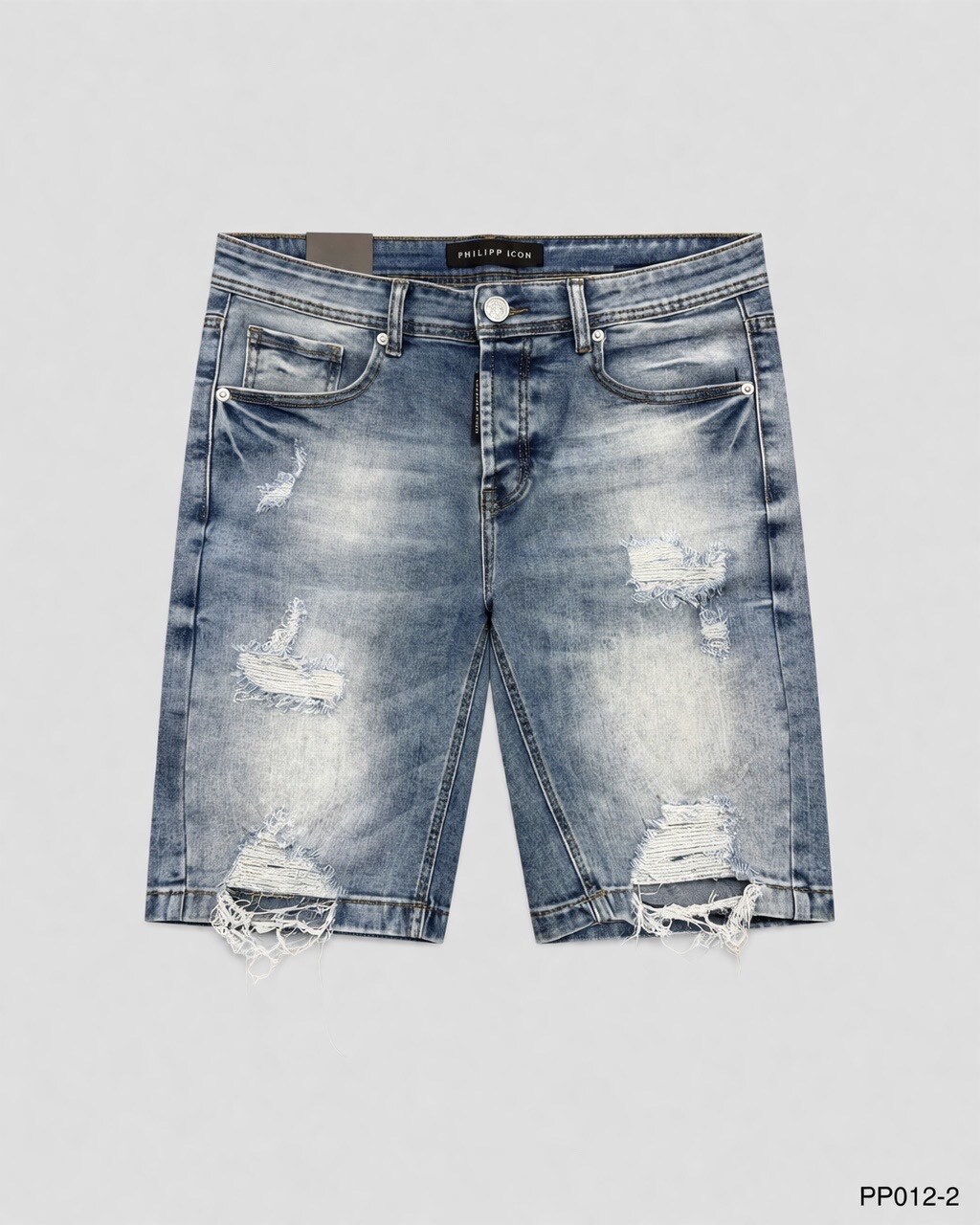 Großhändler PHILIPP ICON - Zerrissene, gerade geschnittene Jeansshorts