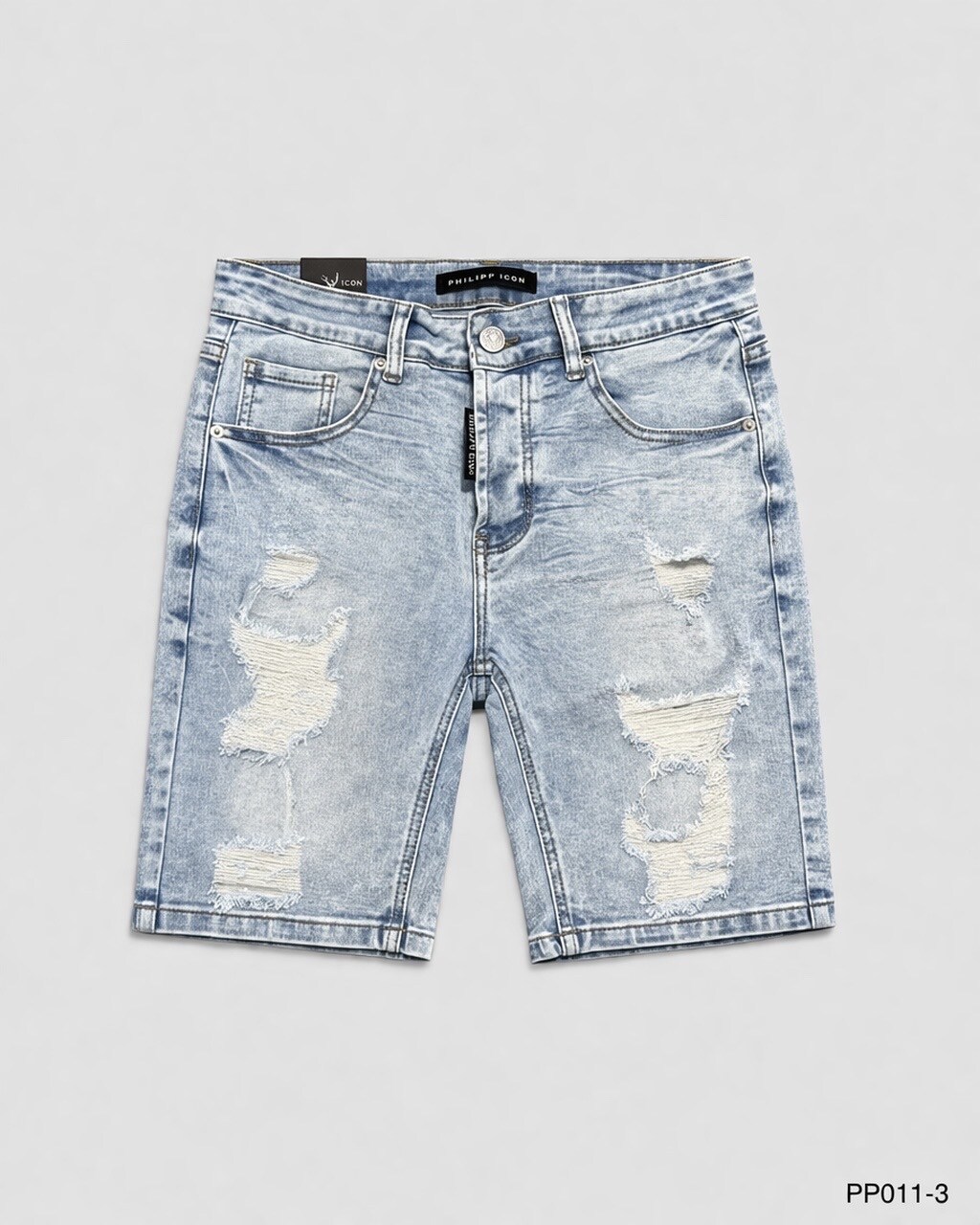 Großhändler PHILIPP ICON - Zerrissene, gerade geschnittene Jeansshorts