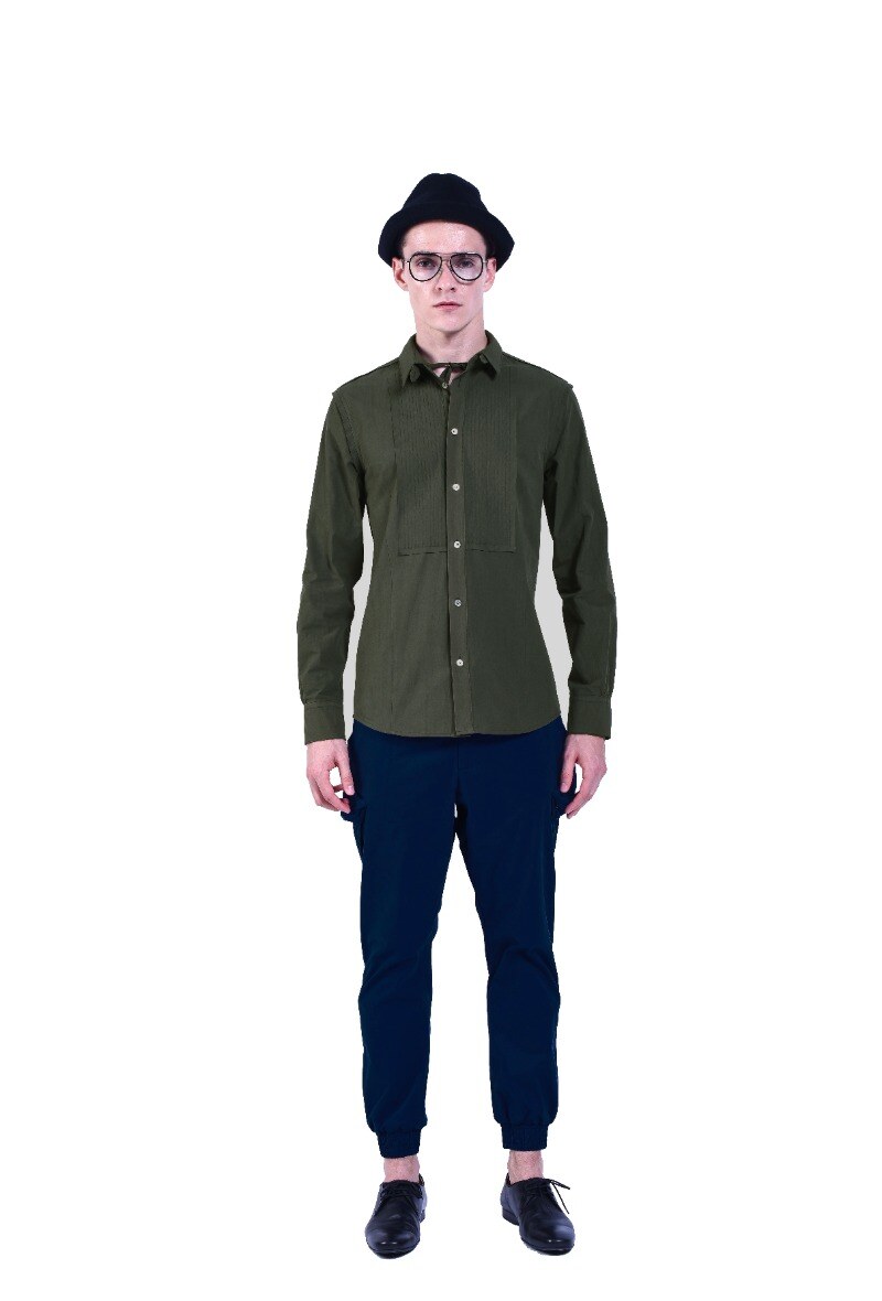 Großhändler PLACED BY GIDEON - Multi-Callars Khaki Herrenhemd
