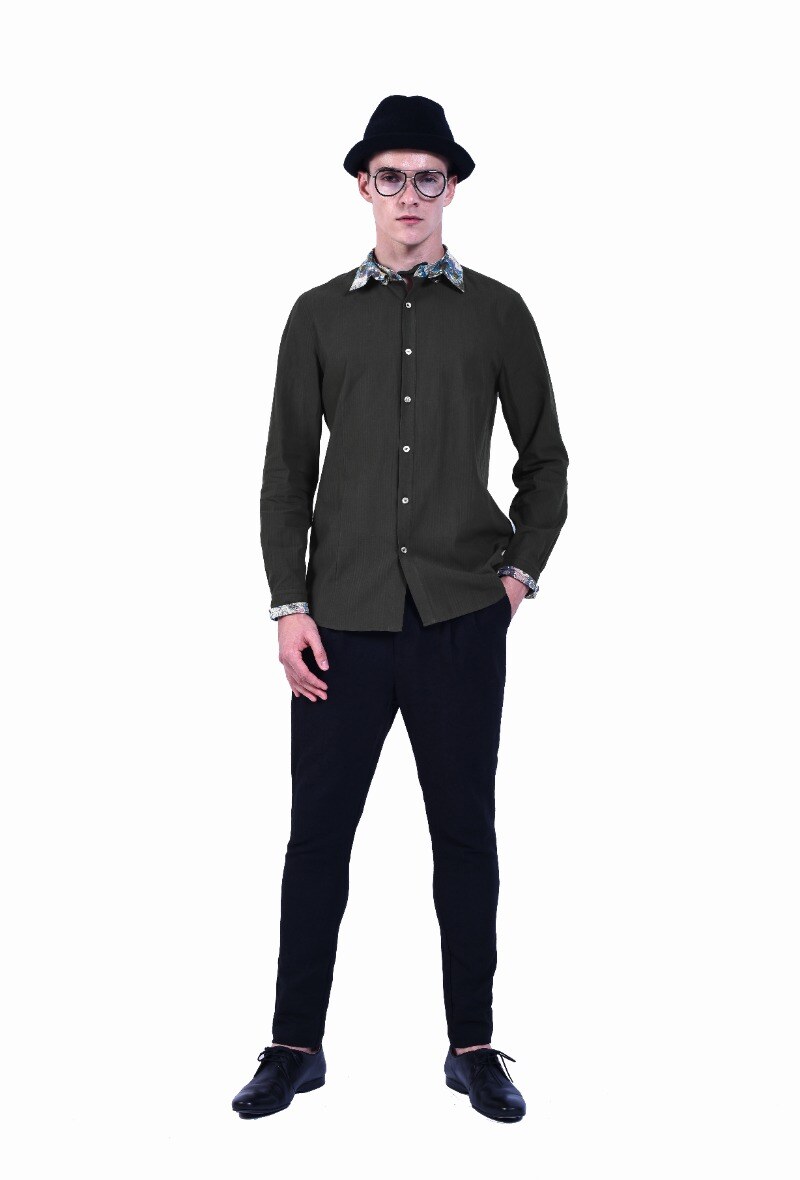Großhändler PLACED BY GIDEON - Langarmshirt mit abnehmbarem bedrucktem Kragen – Khaki