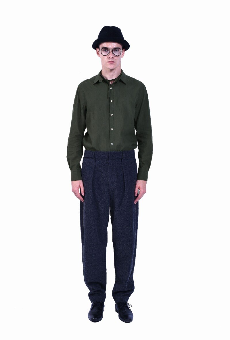 Wholesaler PLACED BY GIDEON - Long sleeves shirt with double et removable collar - Kaki