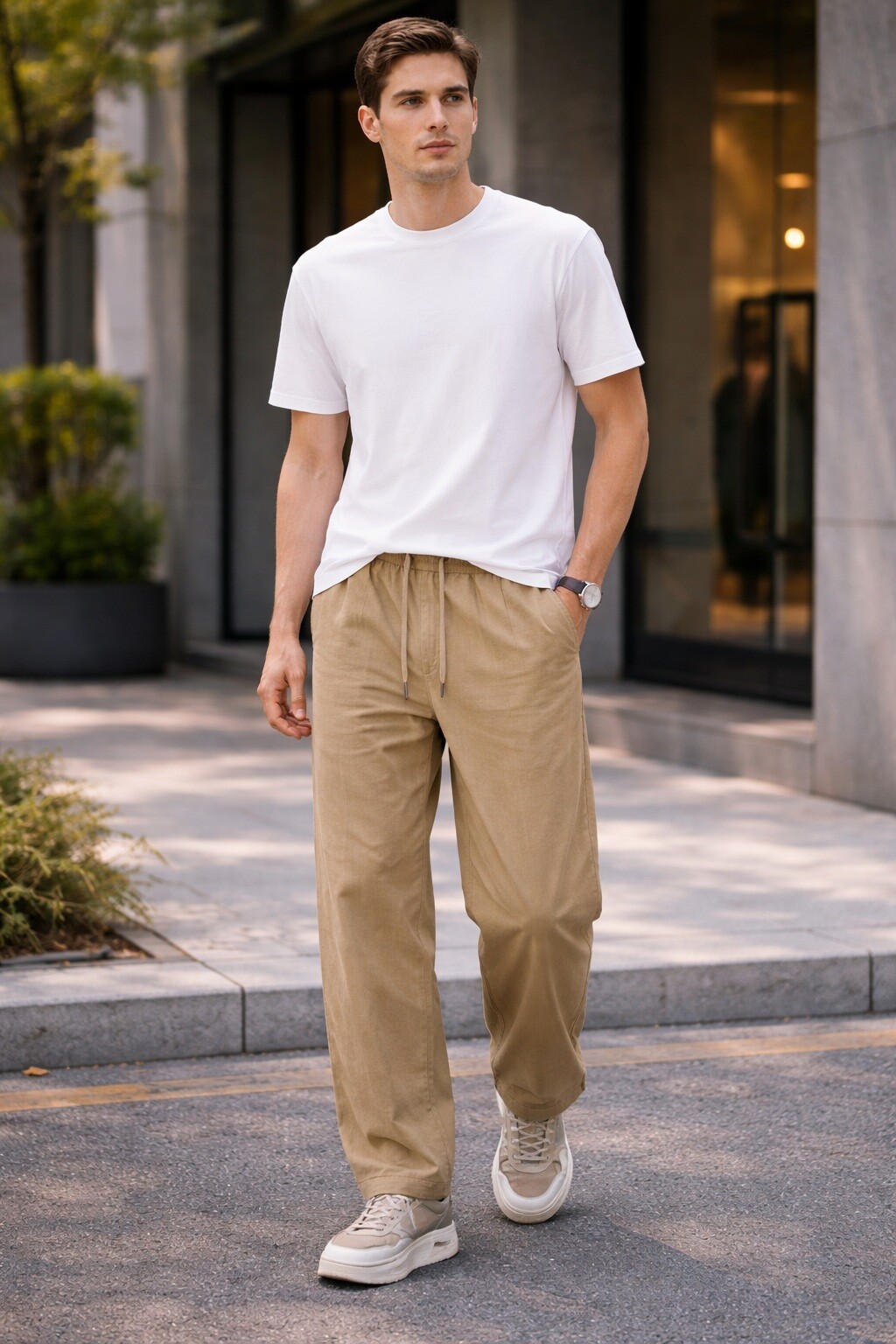 Großhändler PLACED BY GIDEON - Herren Gerade Geschnittene Hose mit Kordelzug