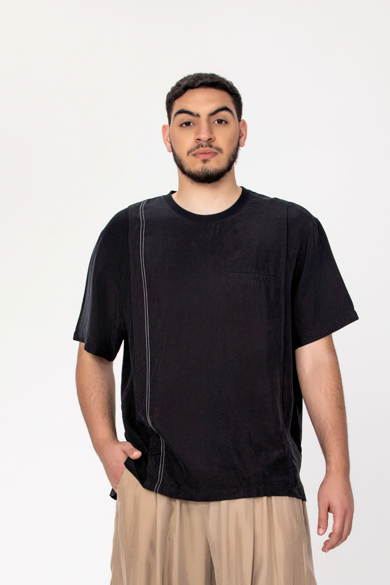 Großhändler PLACED BY GIDEON - T-Shirt mit Seitenbesatz und aufgesetzter Tasche