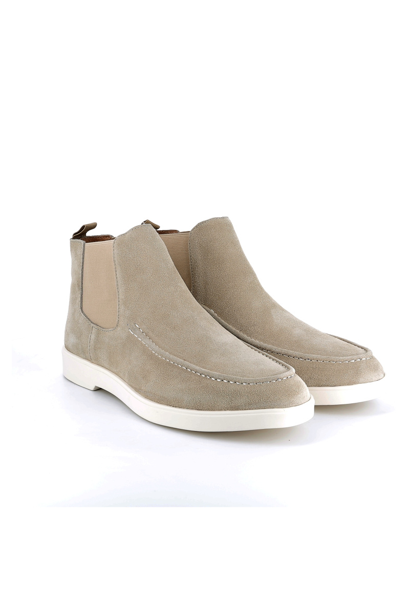 Grossiste Riveleft - Bottine Chelsea en Cuir Nubuck à Semelle Souple Blanche