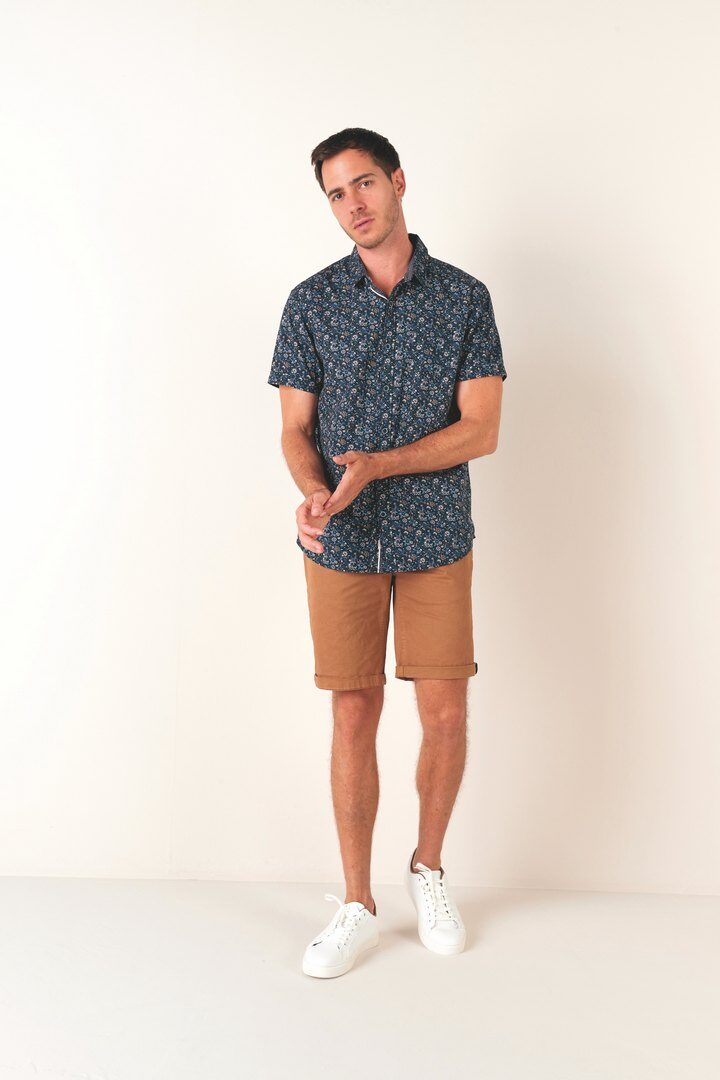 Grossista RMS 26 BY FRANCE DENIM - Camicia popeline a maniche corte, stampa floreale blu navy
