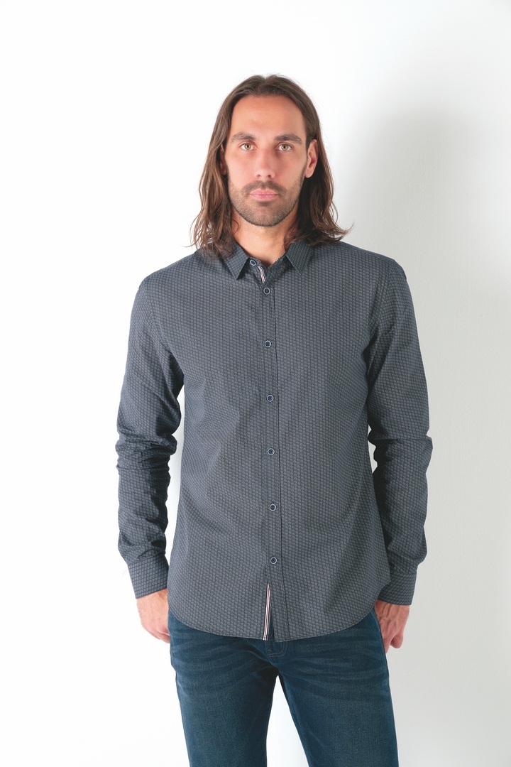 Mayorista RMS 26 BY FRANCE DENIM - Camisa de popelina de manga larga con estampado de lunares