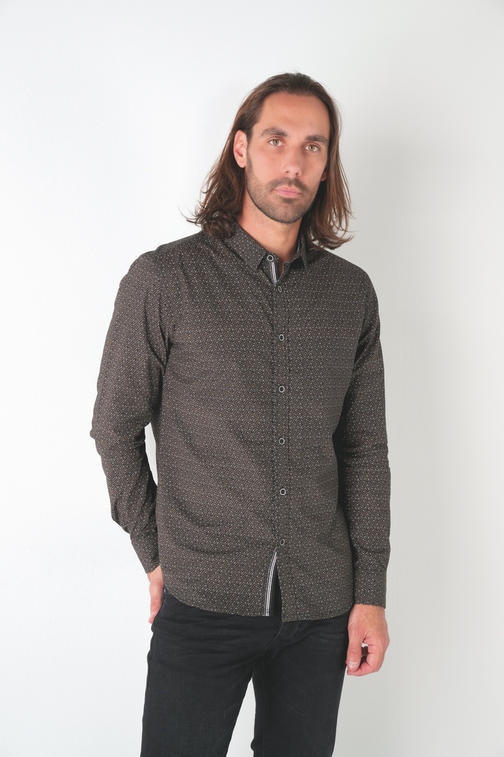 Mayorista RMS 26 BY FRANCE DENIM - Camisa de Manga Larga de Popelina con Estampado Geométrico