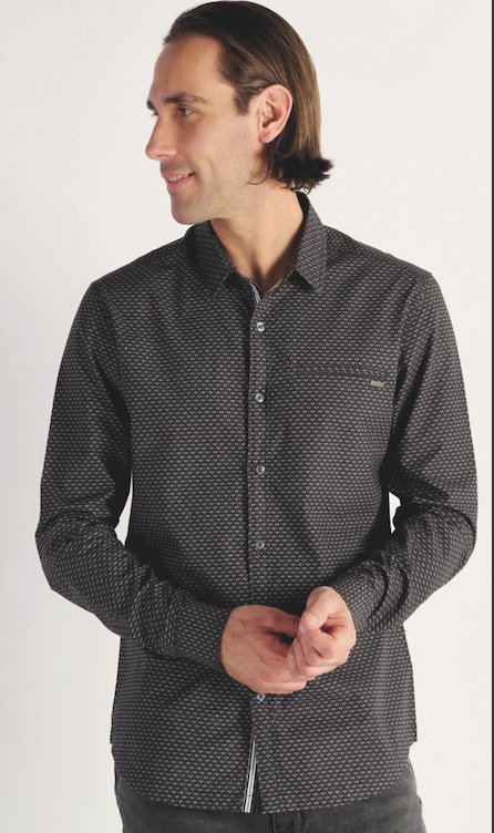Wholesaler RMS 26 BY FRANCE DENIM - Long sleeve poplin shirt with geometric AOP in black Wholesaler RMS 26 BY FRANCE DENIM - Long sleeve poplin shirt with geometric AOP in black