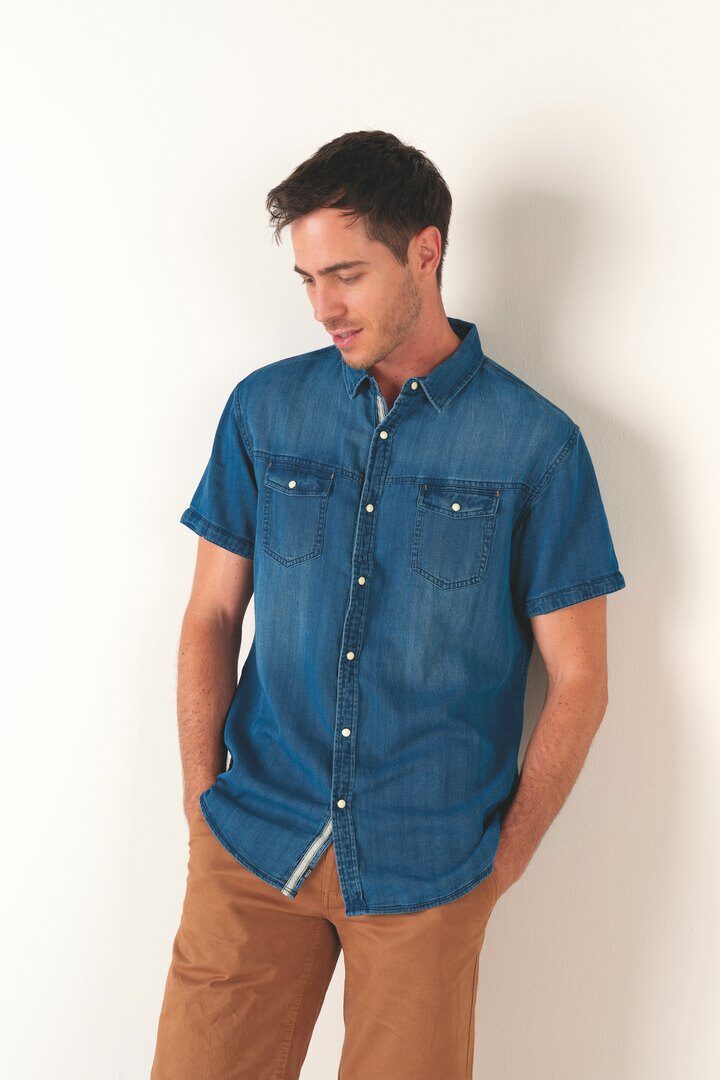 Großhändler RMS 26 BY FRANCE DENIM - Kurzarm-Dobby-Jeanshemd