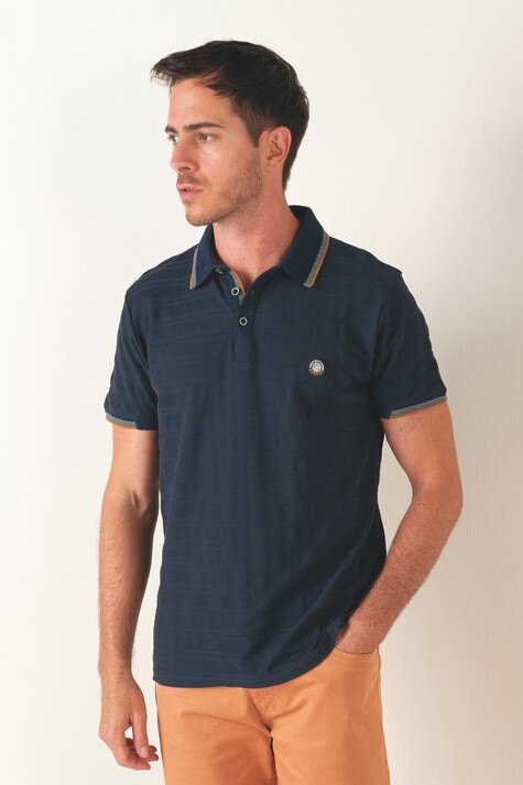 Wholesaler RMS 26 BY FRANCE DENIM - Short Sleeve Polo with Striped Jacquard Texture