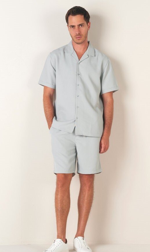 Grossista RMS 26 BY FRANCE DENIM - Completo camicia e bermuda in tessuto strutturato