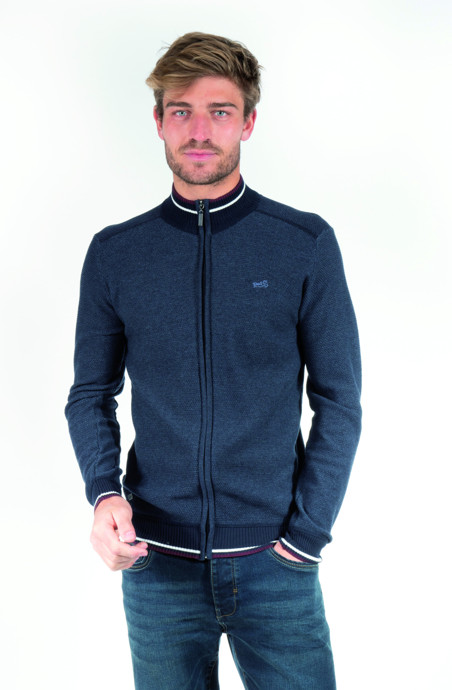 Grossista RMS 26 BY FRANCE DENIM - Gilet con zip in jacquard vanizzato