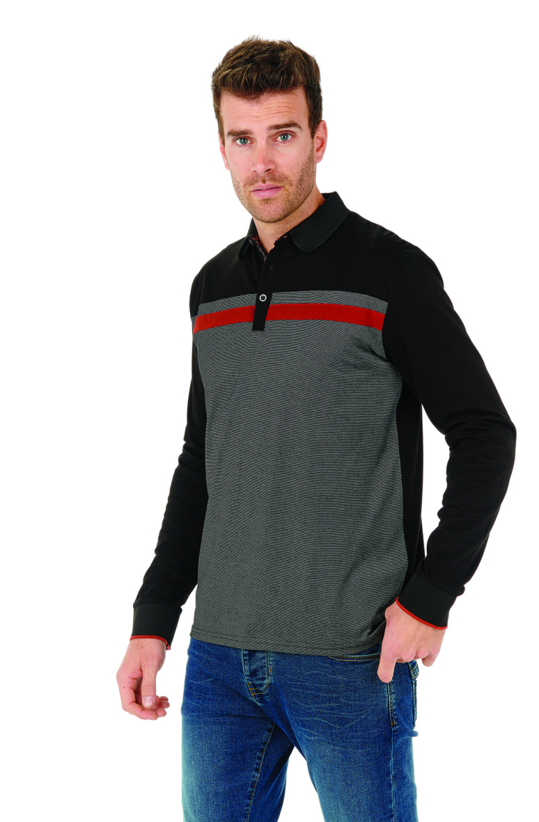 Grossiste RMS 26 BY FRANCE DENIM - Polo Bi Matière Microstripes