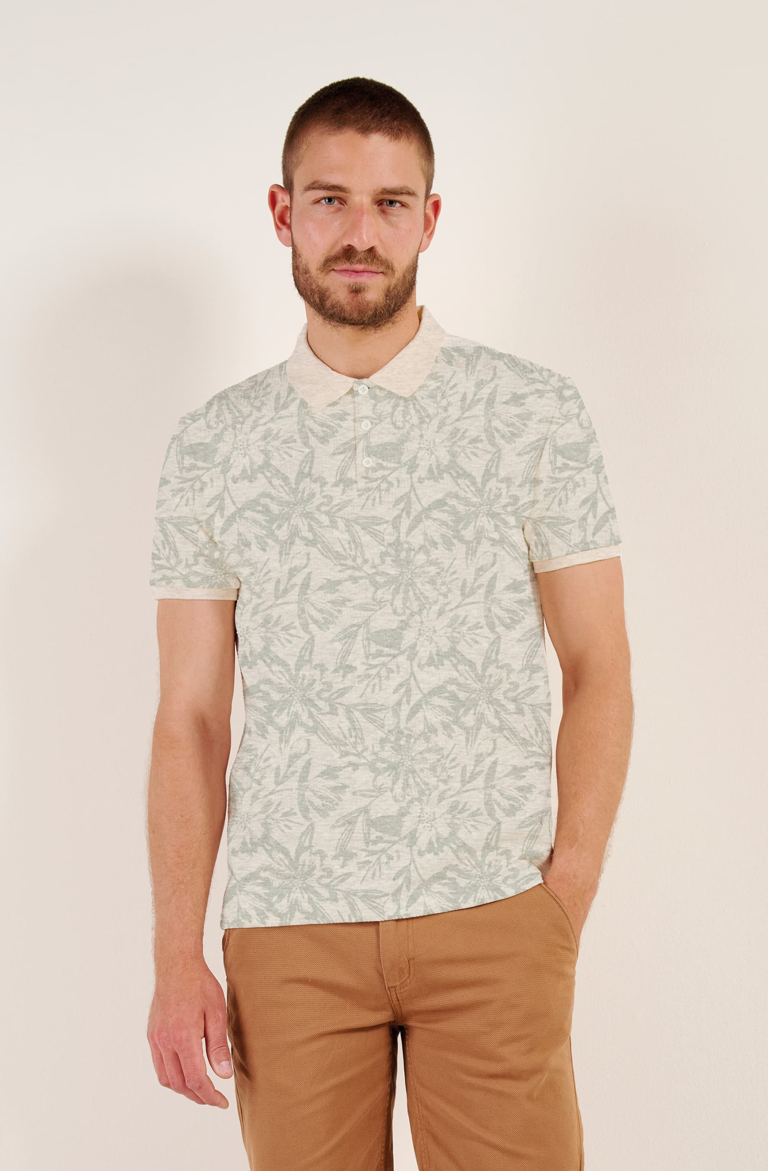 Mayorista RMS 26 BY FRANCE DENIM - Polo de Manga Corta con Estampado Floral Fundido