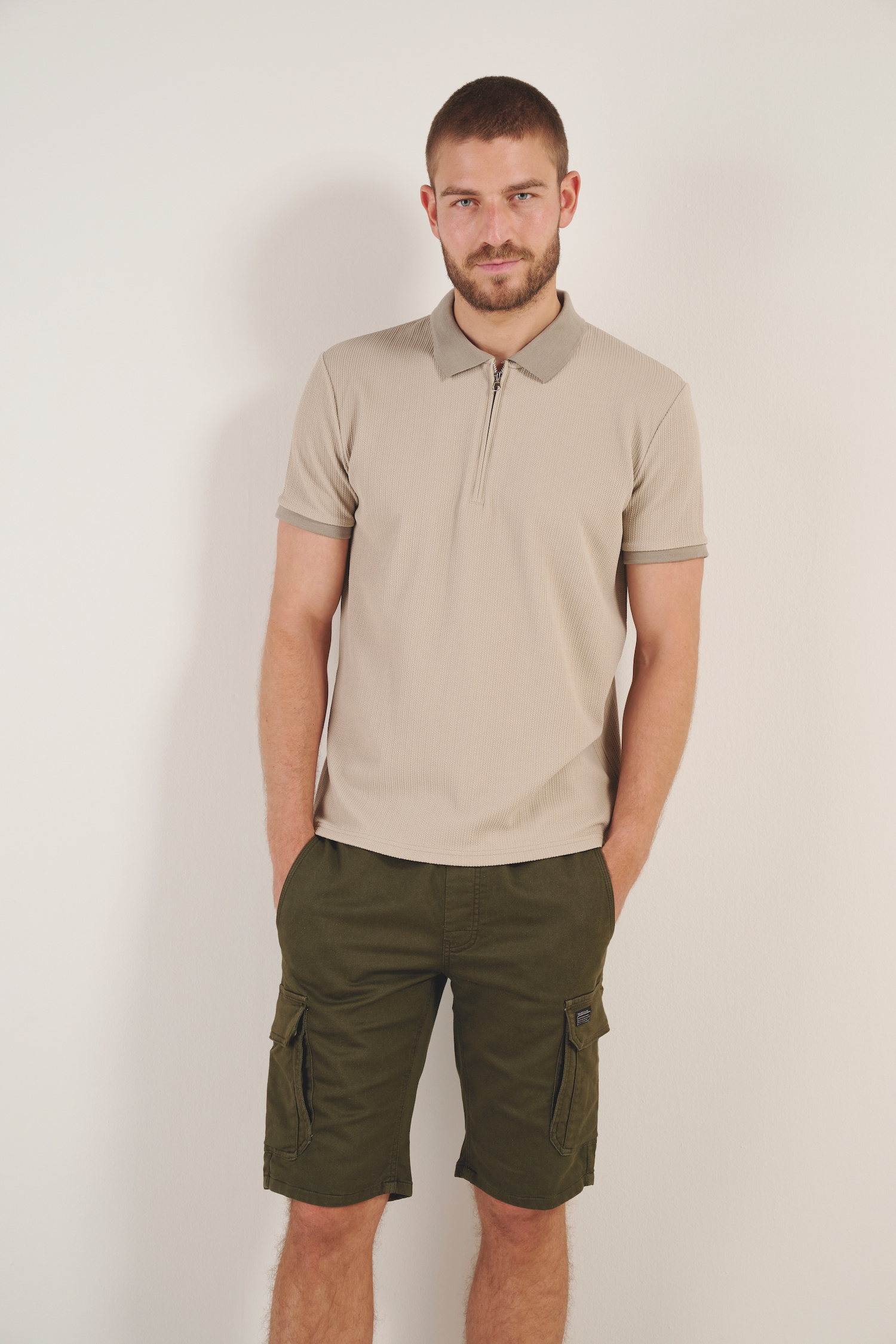 Wholesaler RMS 26 BY FRANCE DENIM - Textured polo with zip collar