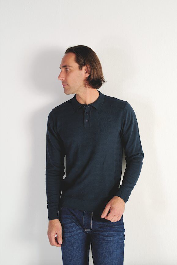 Wholesaler RMS 26 BY FRANCE DENIM - Long sleeve polo neck sweater in structured J12 jacquard knit
